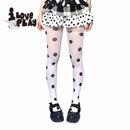 Loveplay - Y2K Velvet Tights Blue Polka Dot Print tights loveplay White