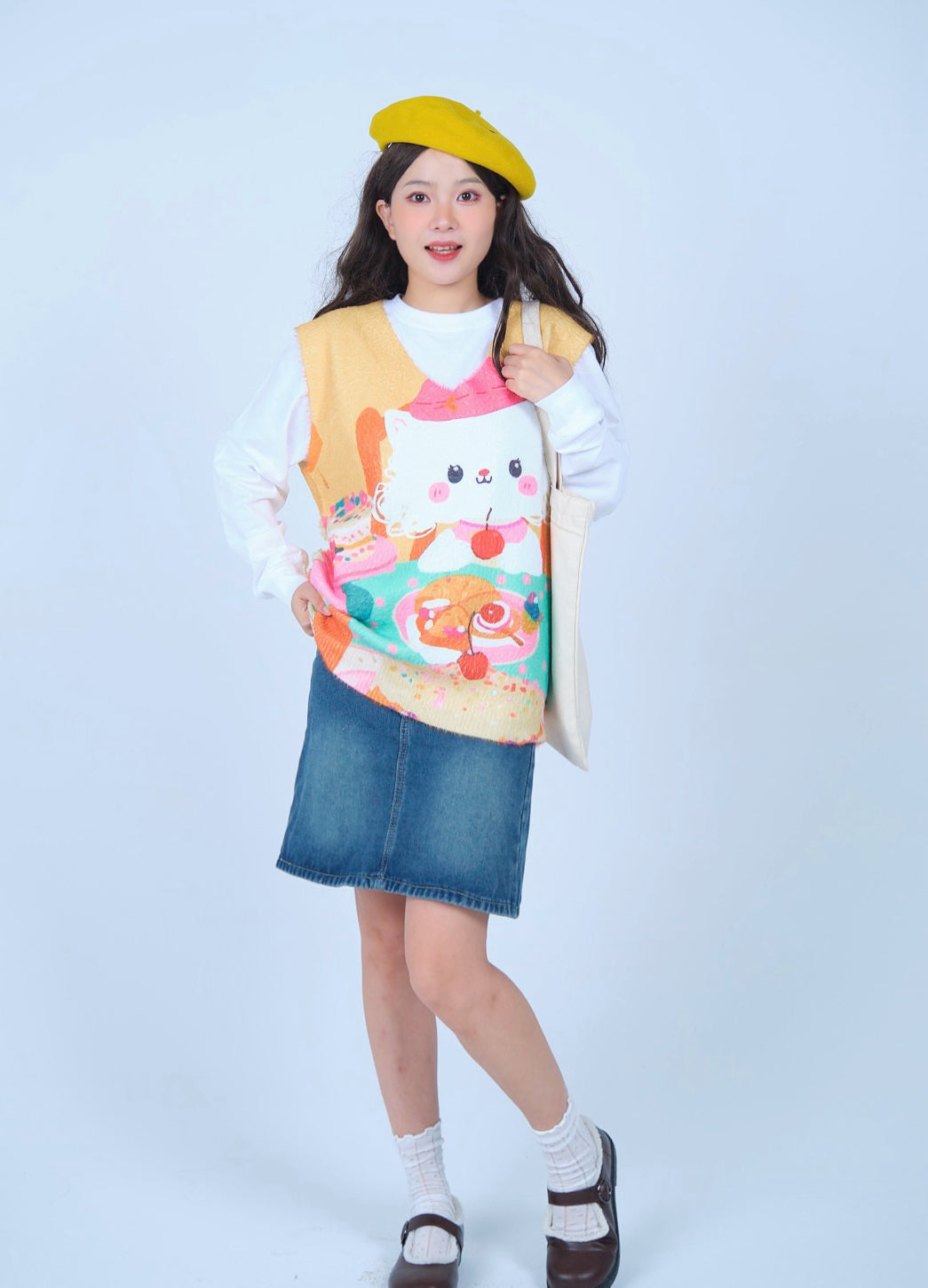 MeowMeow Bug – Decora Kei Tea Time Cat Knit Vest vest MeowMeow Bug