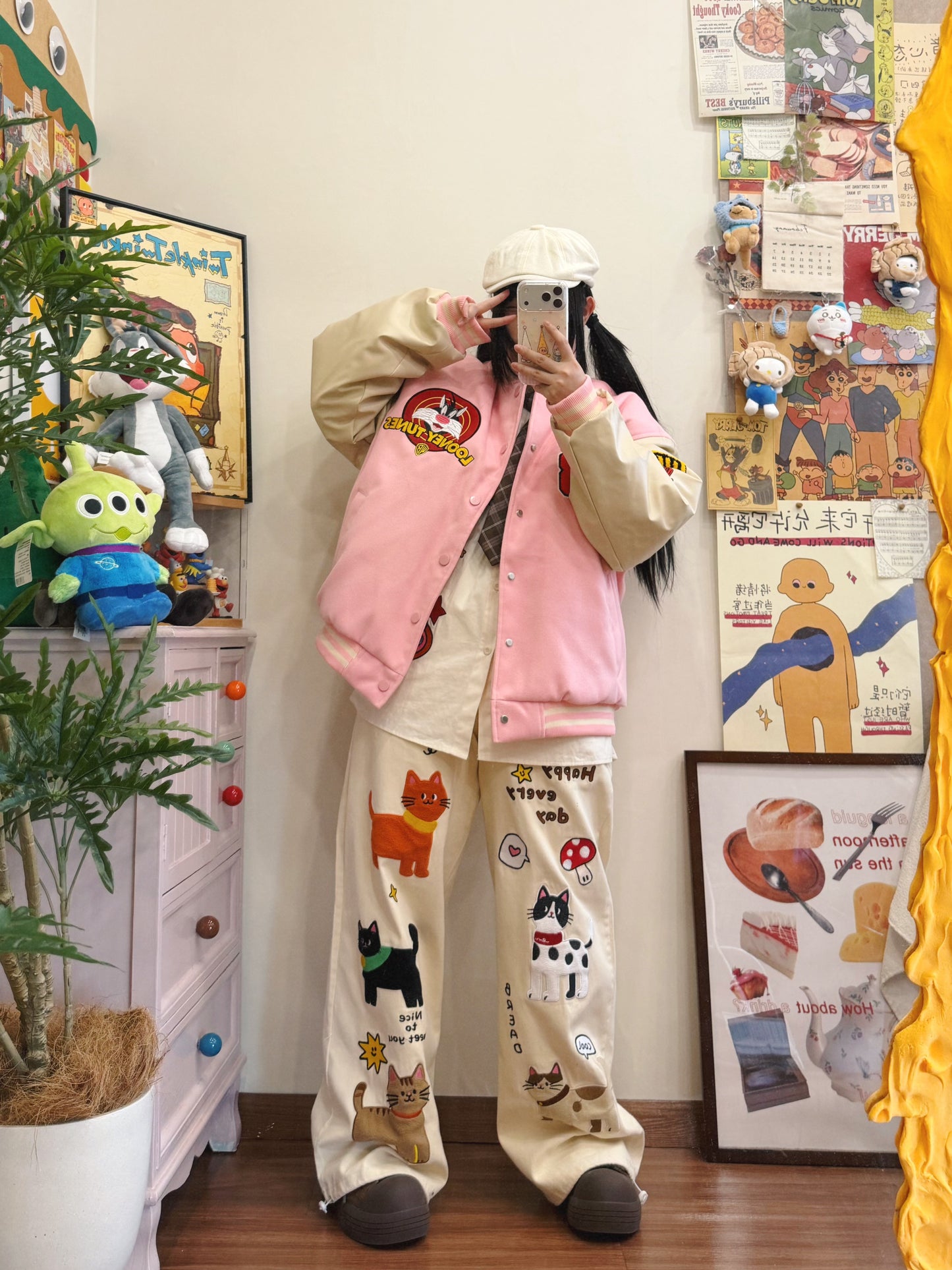 BIBULU - Kidcore Retro Embroidered Pink Baseball Jacket jacket BIBULU