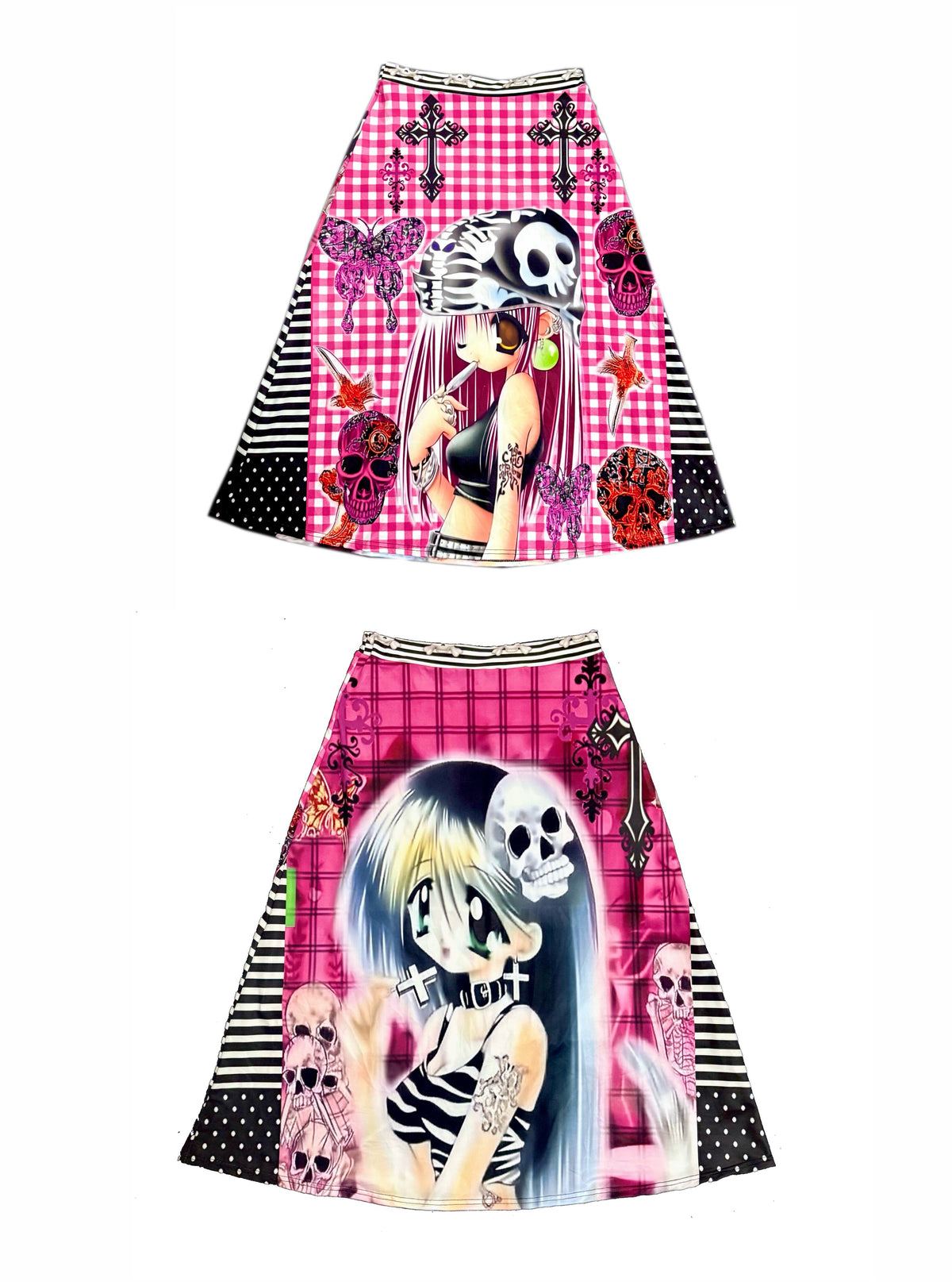 ki00bi00 - Pirate Plaid Cartoon Maxi Skirt skirt ki00bi00