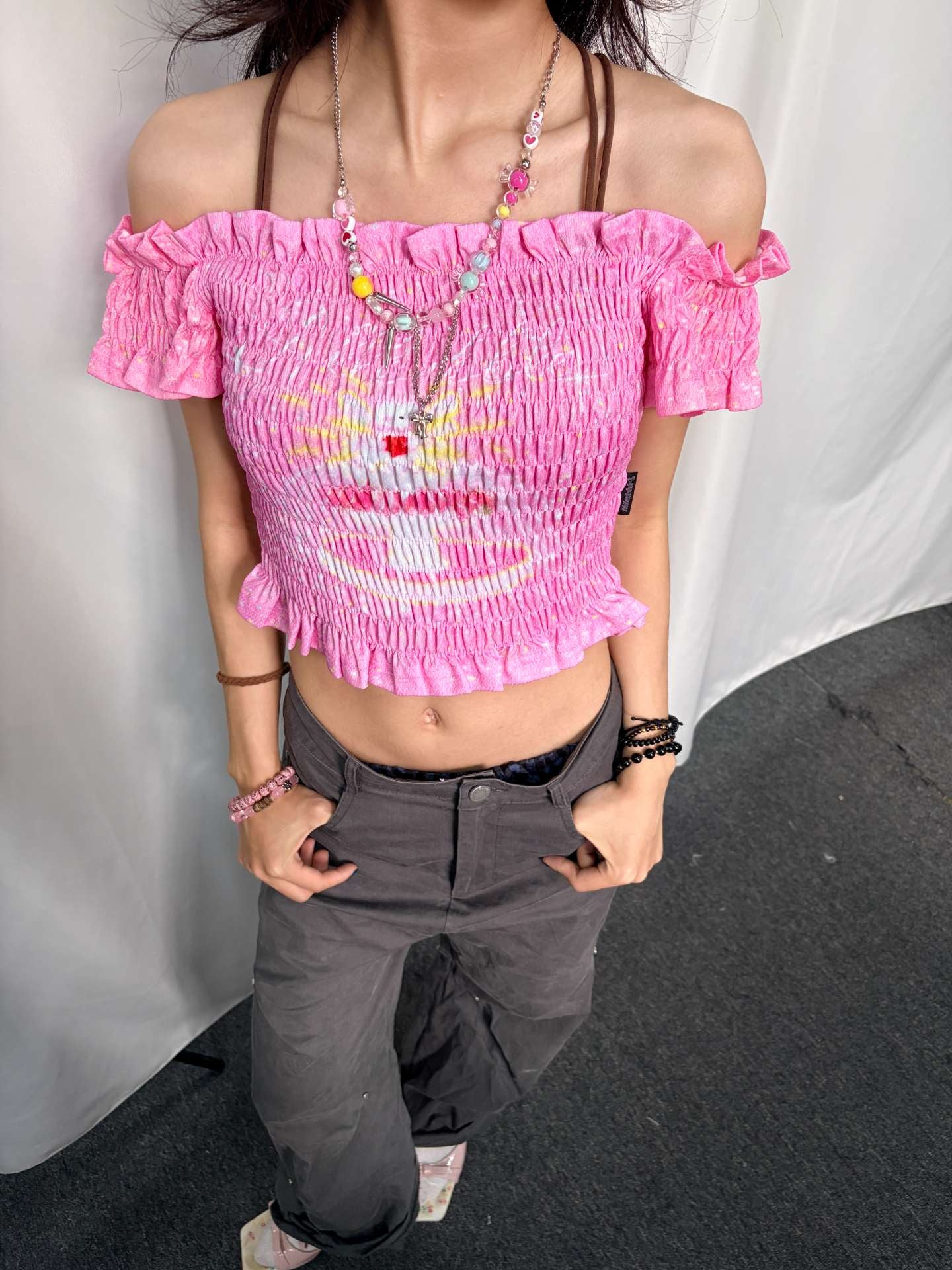 Allbubble - Cat Print Off Shoulder Crop Top vest Allbubble