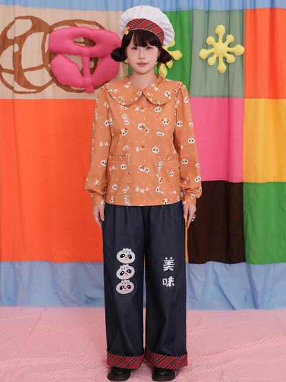 NIKKOU - Steamed Bun Embroidered Wide-Leg Jeans pants Nikkou home