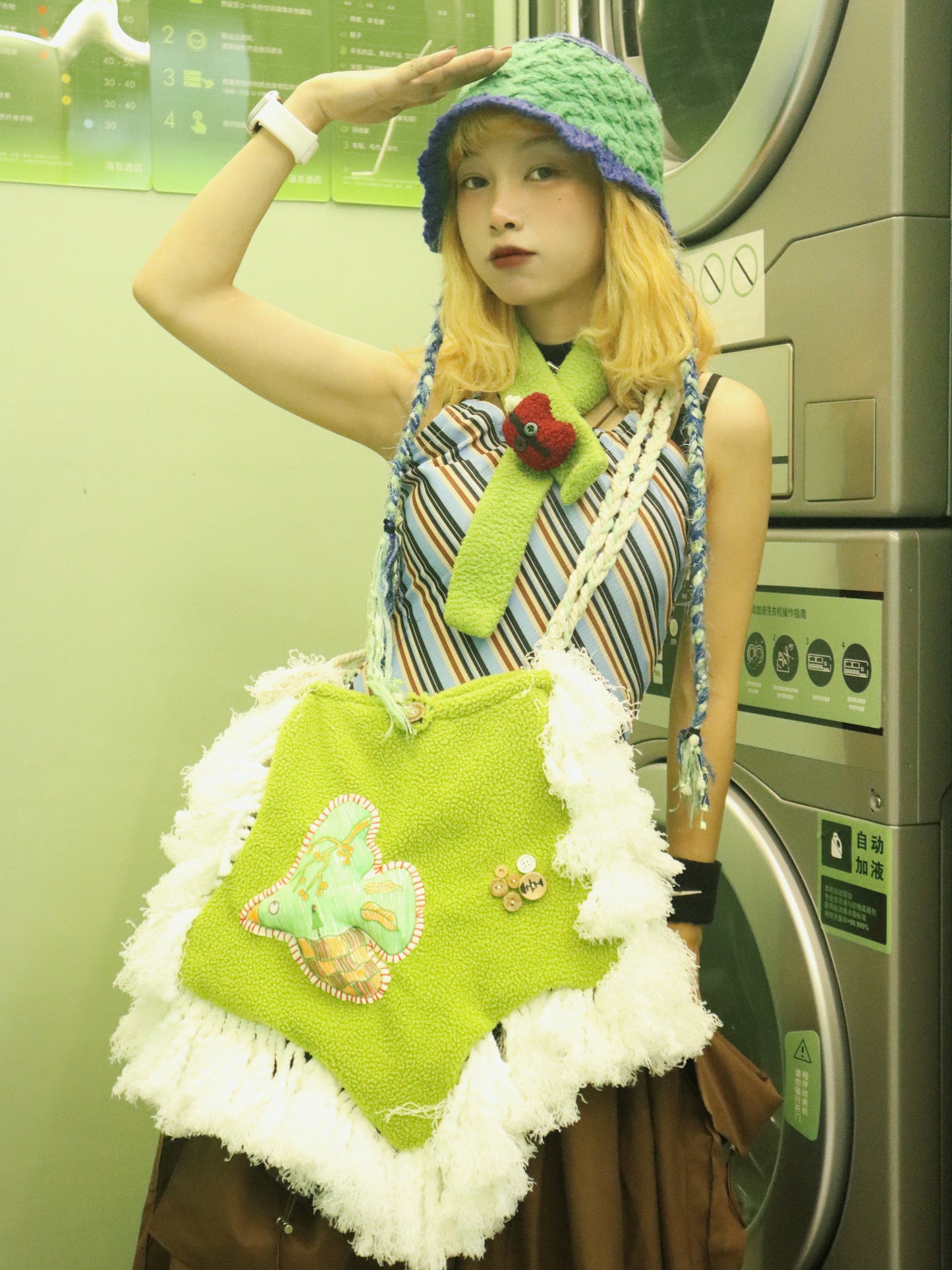 One Fish - Kawaii Star Plush Colorblock Bag bag One Fish