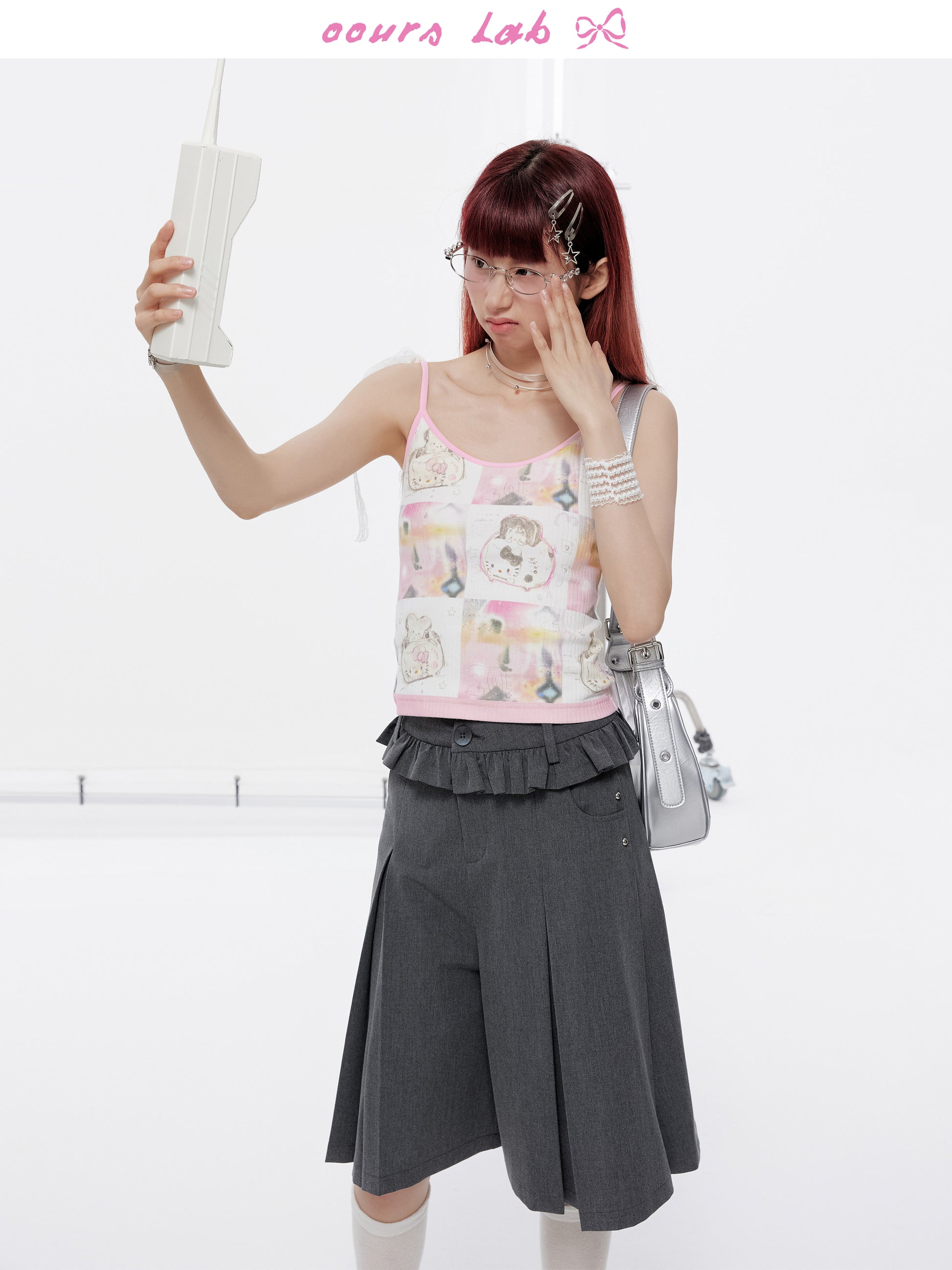 OOURSLAB - Cartoon Print Lace Strap Cami Top camisole OOURSLAB