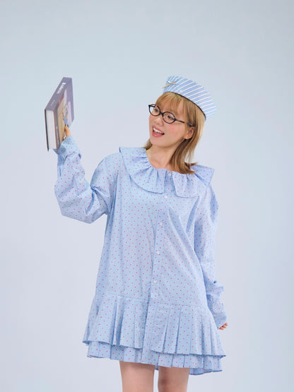 MeowMeow Bug - Vintage Polka Dot Pleated Shirt Dress