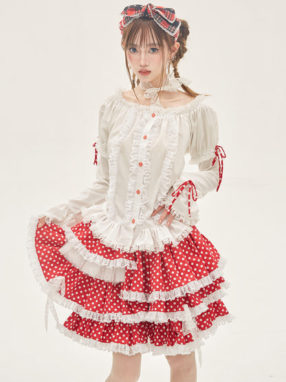 SOS MEME CLUB – Showa Retro Red Polka Dot Layered Cake Skirt skirt SOS MEME CLUB