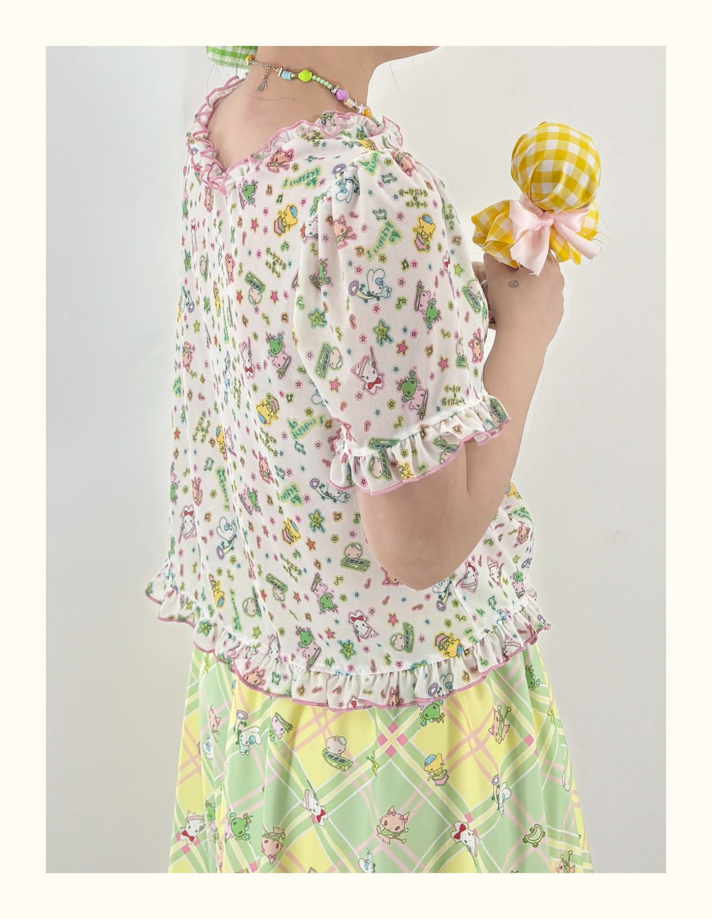 Shishihshop Puff Sleeve Drawstring Tee | Harajuku Stretchy Kawaii T-shirt tshirt shishihshop