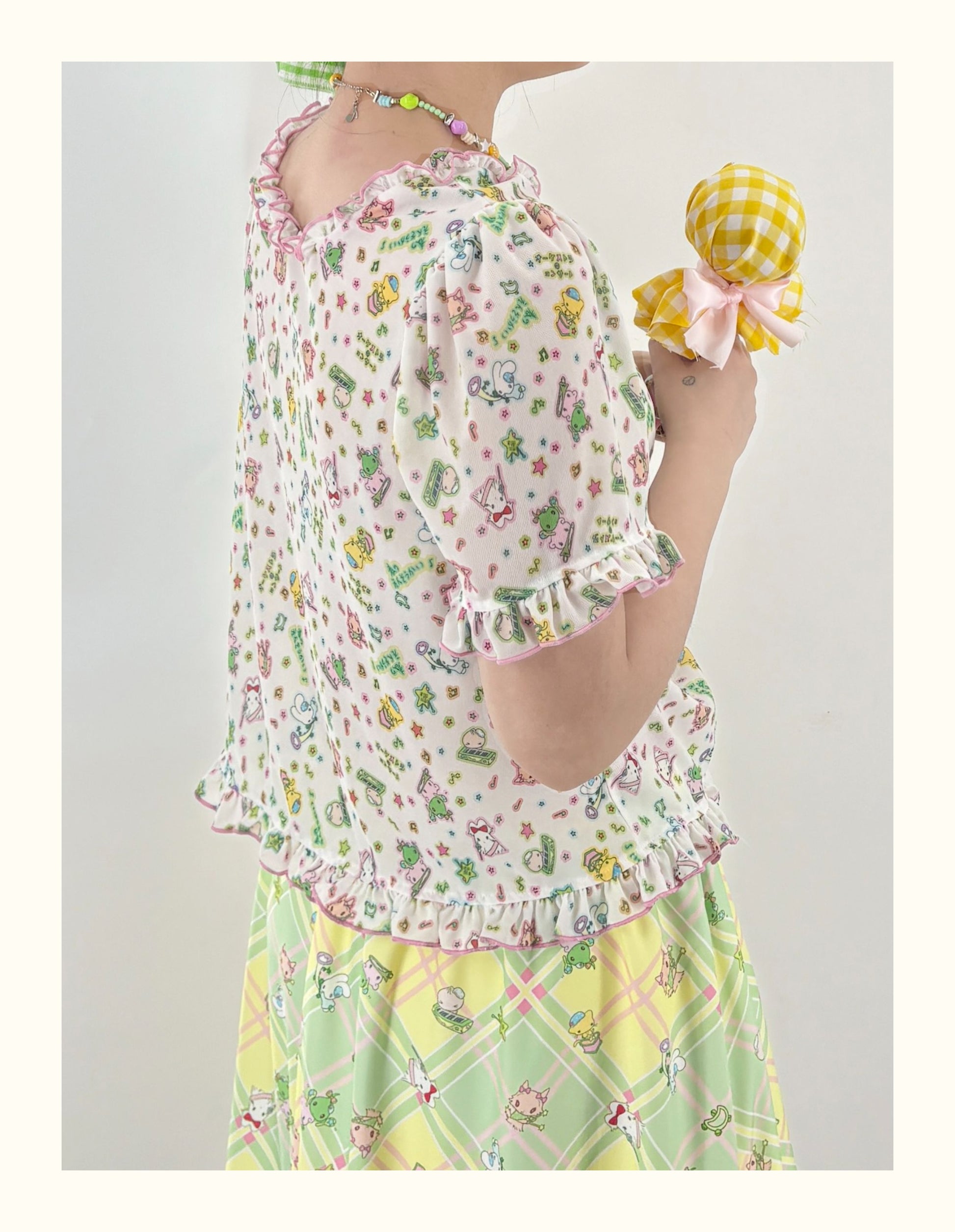 Shishihshop Puff Sleeve Drawstring Tee | Harajuku Stretchy Kawaii T-shirt tshirt shishihshop