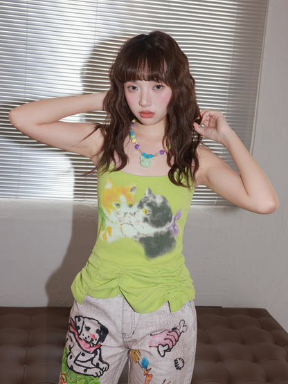 Tntntutu - Decora Kei Cat Print Cami Top camisole tntntutu
