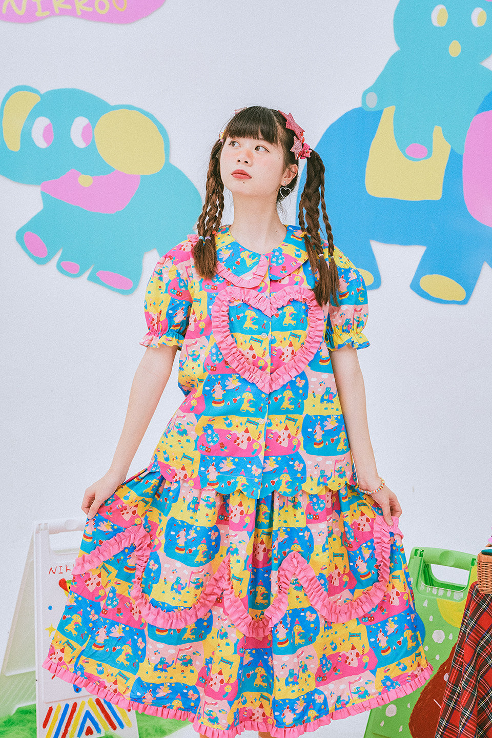 NIKKOU - Cute Print Puff Sleeve Shirt shirt Nikkou home