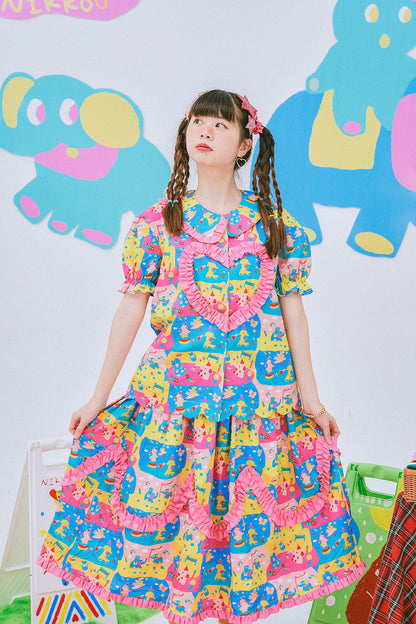 NIKKOU - Cute Print Puff Sleeve Shirt shirt Nikkou home