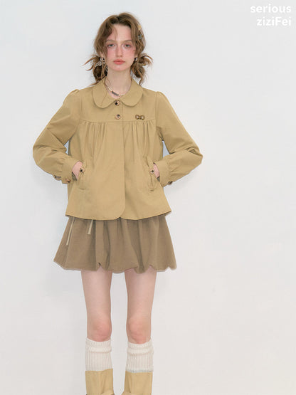 ziziFei - Khaki Peter Pan Collar Cotton Jacket coat ziziFei