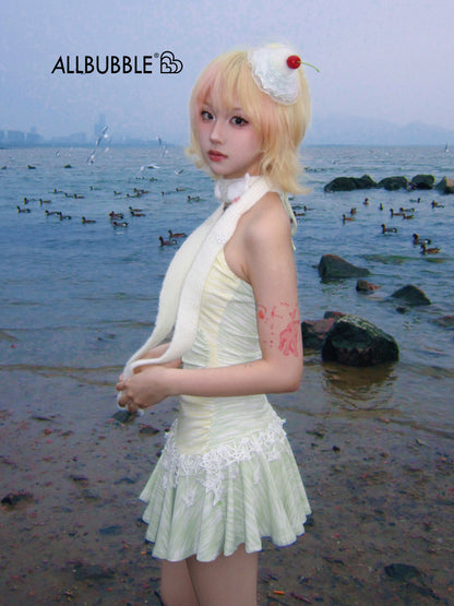 Allbubble - Yellow Green Star Halter Dress dress Allbubble