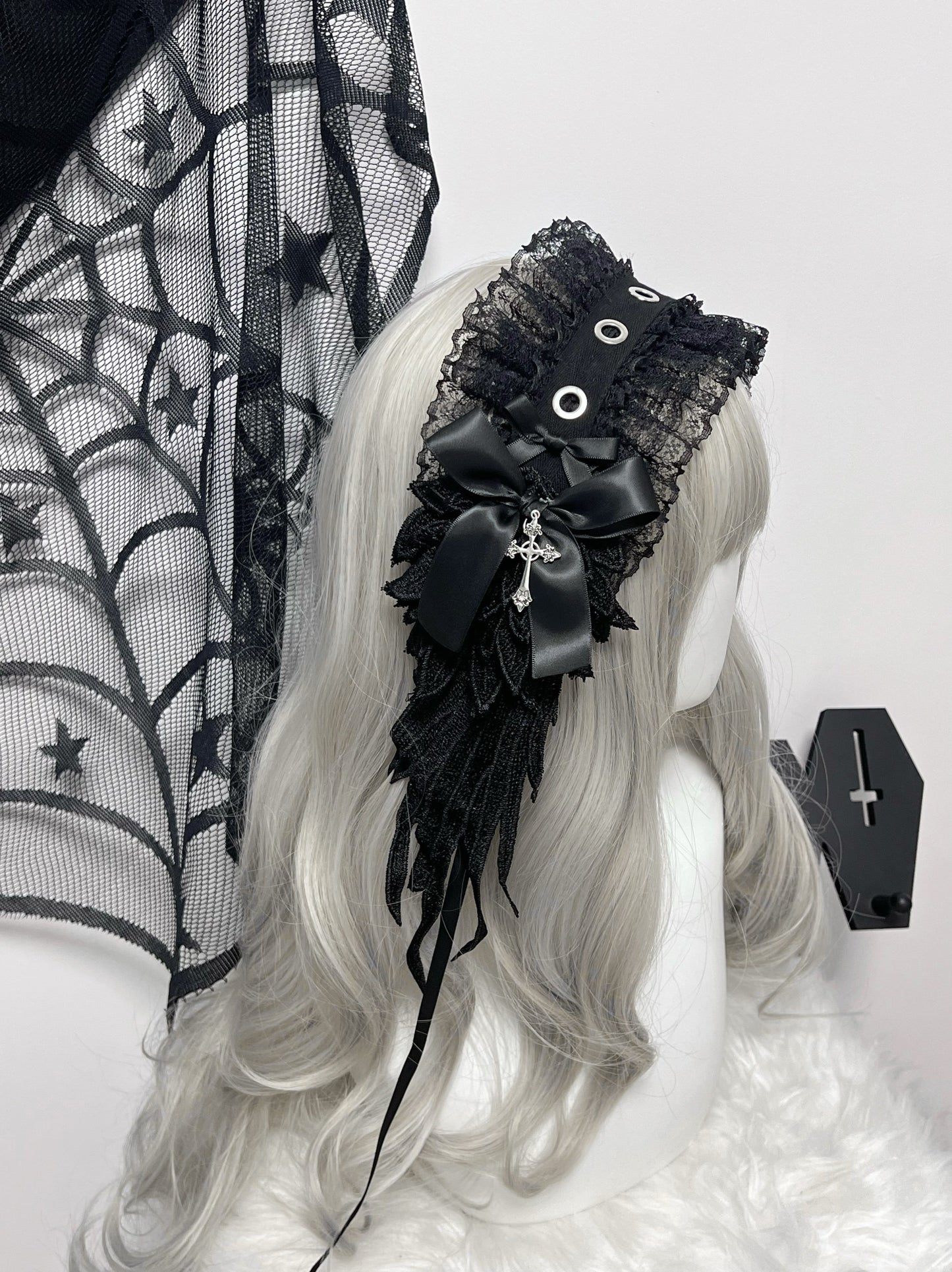 1Gangster Inn - Wing Lace Gothic Lolita Headband hairband 1GASTERINN
