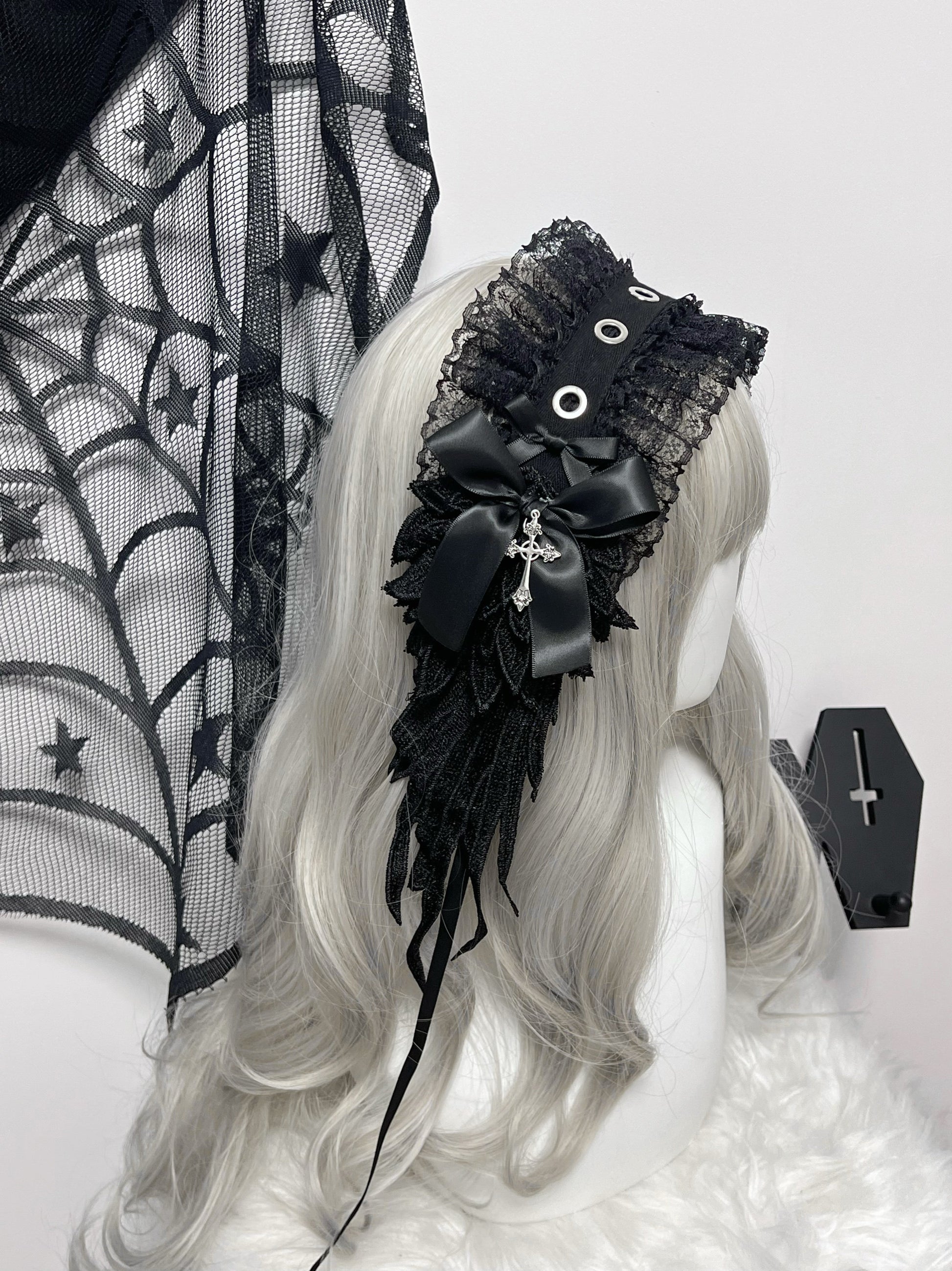 1Gangster Inn - Wing Lace Gothic Lolita Headband hairband 1GASTERINN
