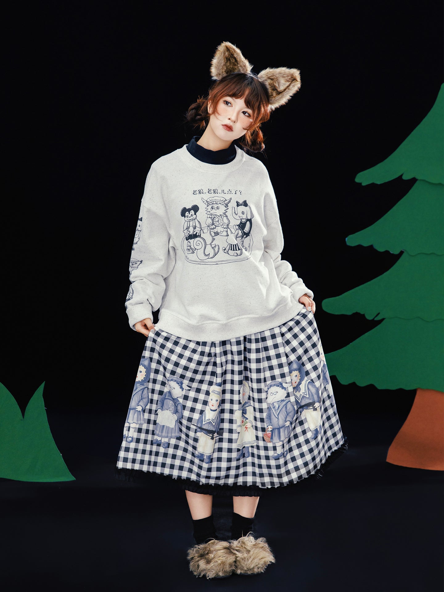 Meugler - Kawaii Skirt Black White Plaid Skirt skirt Meugler