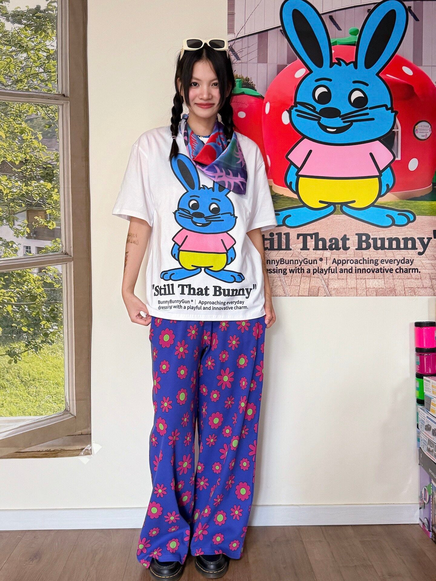 bunnybunnygun - Colorblock Flower Wide Pants pants bunnybunnygun