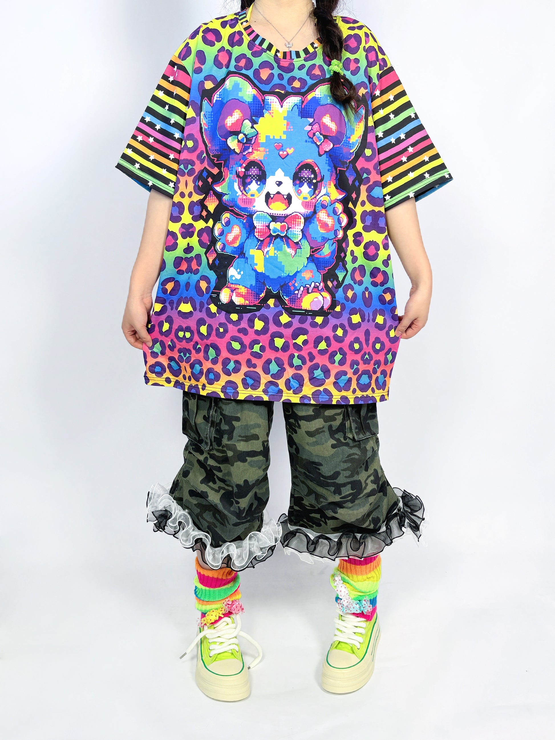 LEERROO - Decora Kei Rainbow Bear Print Cotton T-Shirt tshirt Leerroo