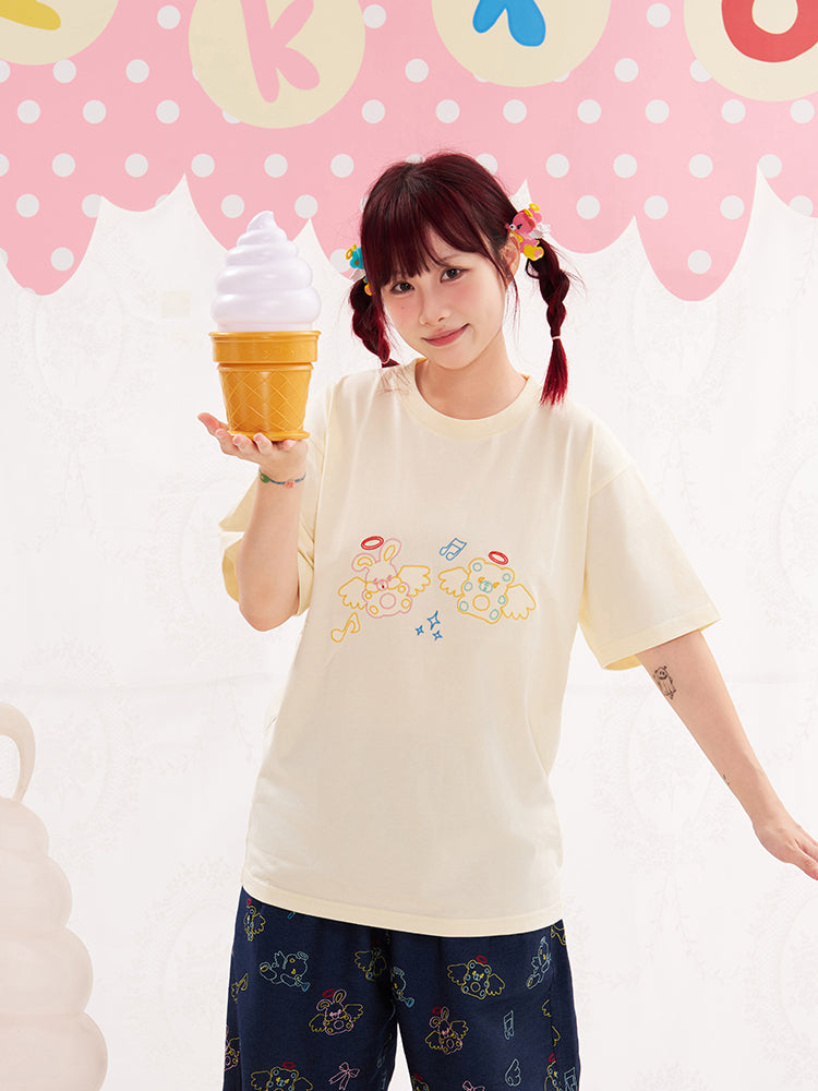 NIKKOU Cute Short Sleeve Tee | Kawaii Embroidered Cotton T-Shirt tshirt Nikkou home