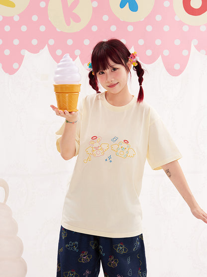 NIKKOU Cute Short Sleeve Tee | Kawaii Embroidered Cotton T-Shirt tshirt Nikkou home