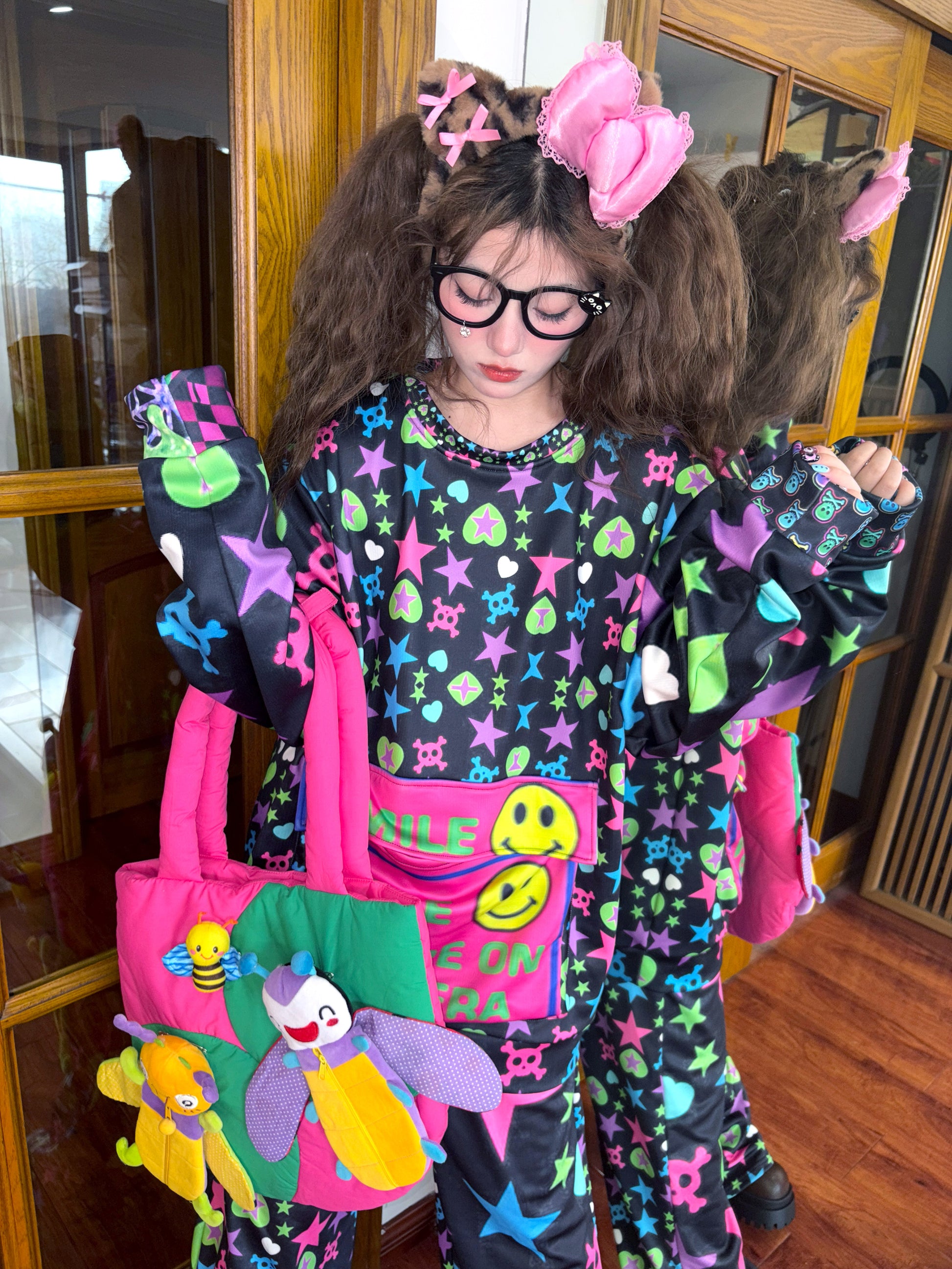 Leerroo - Harajuku Dopamine Oversized Fleece Sweatshirt sweatshirt Leerroo