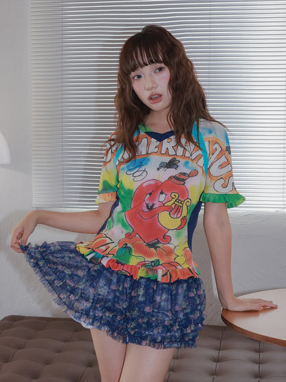 tntntutu Y2K Colorblock Heart Mesh Jersey Top – Sporty Kawaii Harajuku T-Shirt tshirt tntntutu