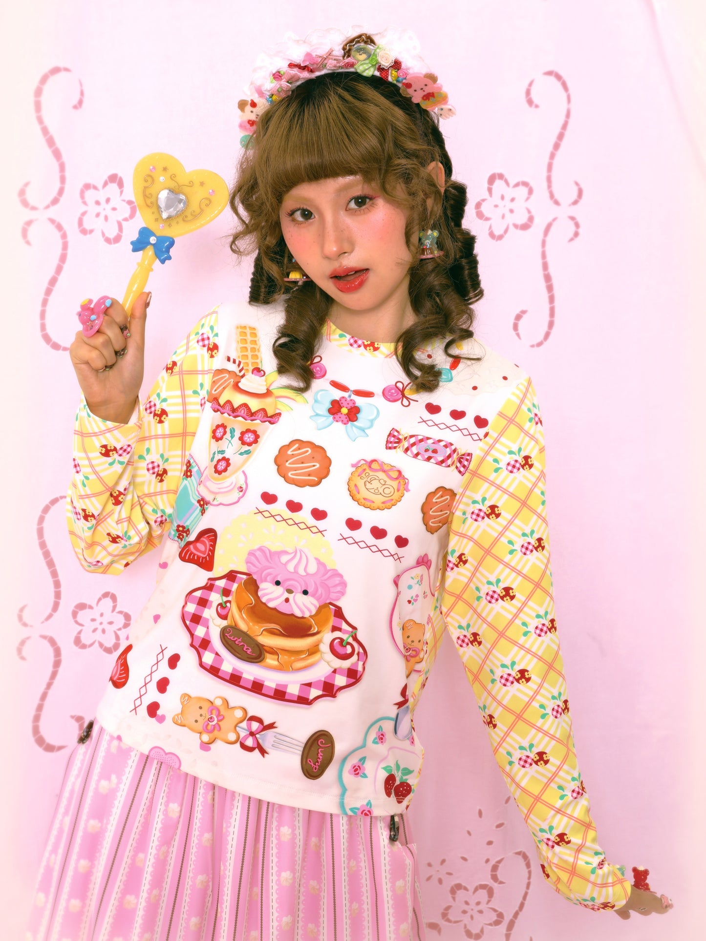 Lutra Jump - Kawaii Long Sleeve Top Yellow Plaid Dessert Base Shirt shirt Lutra Jump
