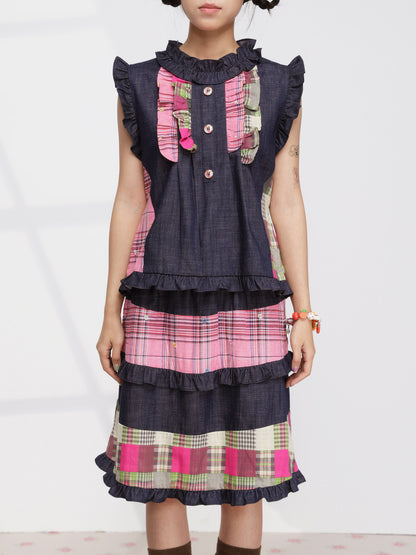 FRUITS - Pink Plaid Denim Vest Set set Fruits