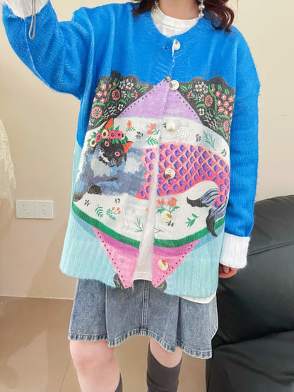 MeowMeow Bug - Kawaii Mermaid Cat Plush Cardigan Sweater cardigan MeowMeow Bug