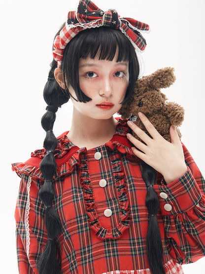 SOS MEME CLUB - Showa Christmas Red Doll Collar Dress dress SOS MEME CLUB