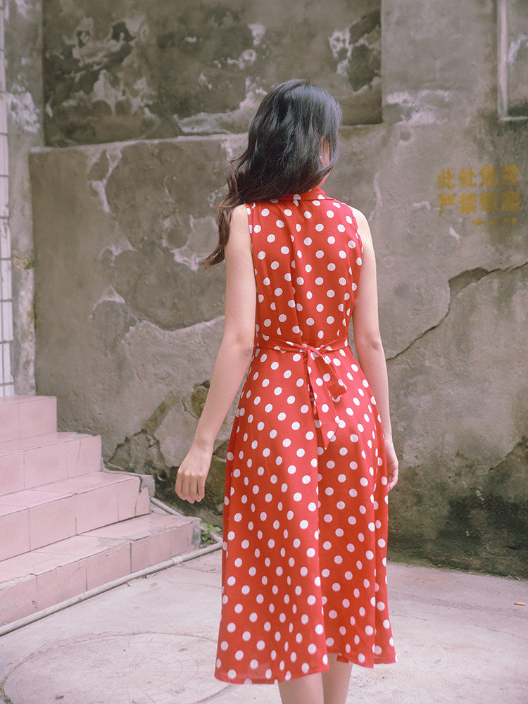 Red Polka Dot Maxi Dress - Nanjun Vintage