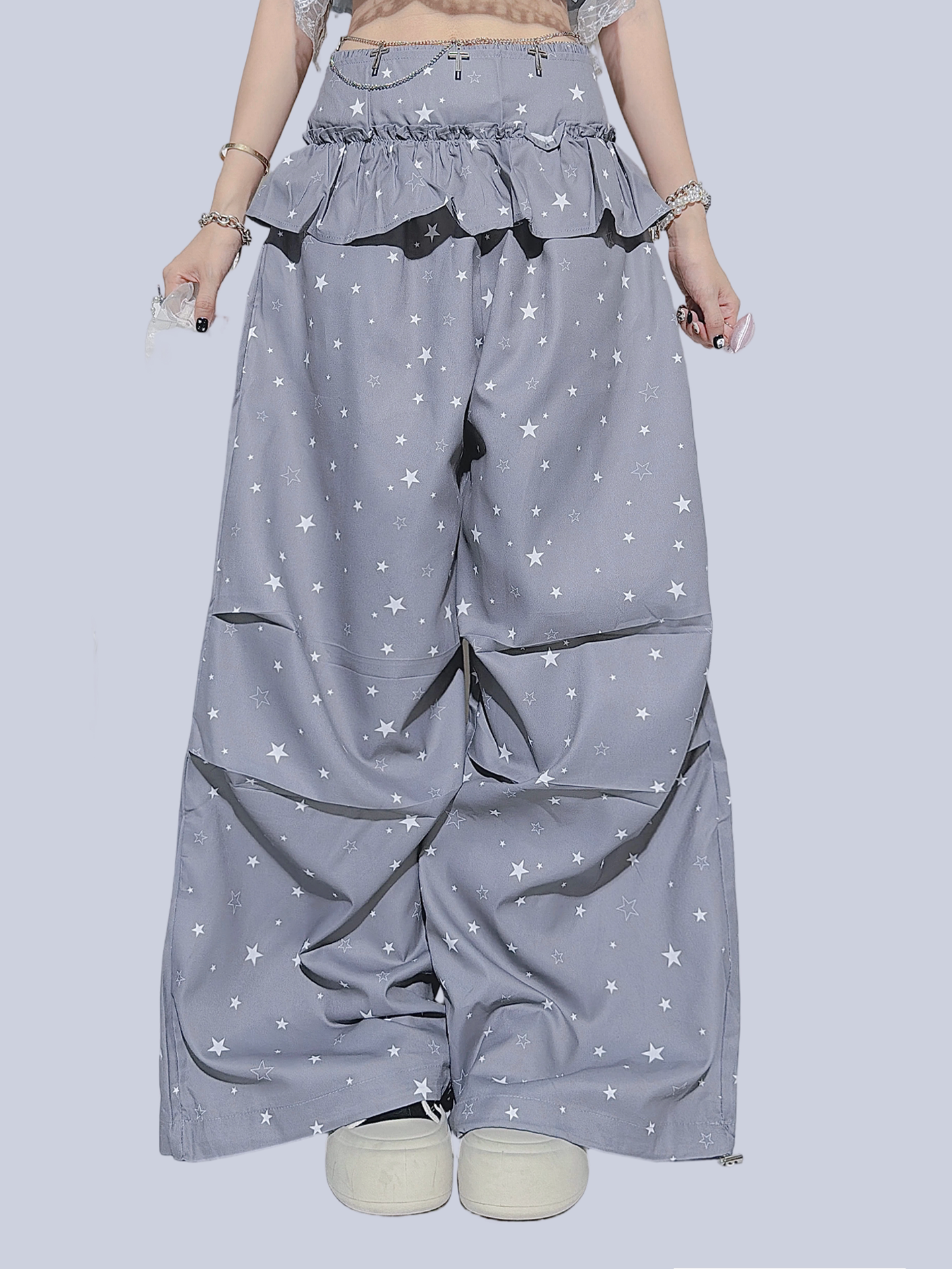 FANLOVEGIRL - Grey Ruffle Wide-Leg Pants pants FANLOVEGIRL