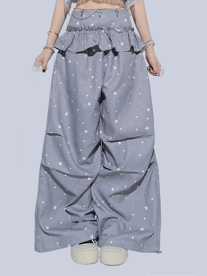 FANLOVEGIRL - Grey Ruffle Wide-Leg Pants pants FANLOVEGIRL