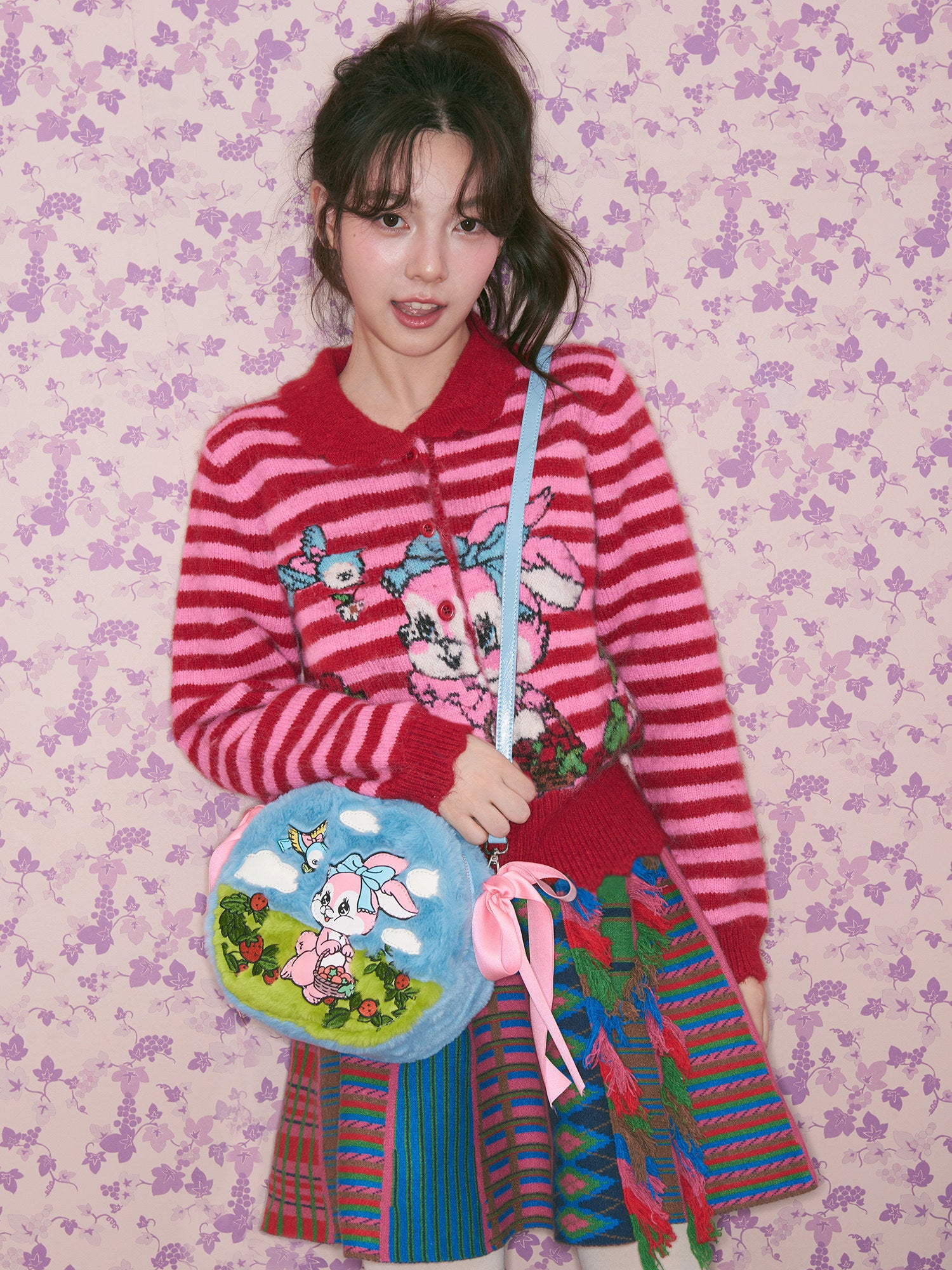 tntntutu - Kidcore Red Striped Bunny Knit Cardigan cardigan tntntutu