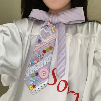 Kiwi Store - Y2K Colorful Button Pin Neck Tie scarf kiwi store Purple