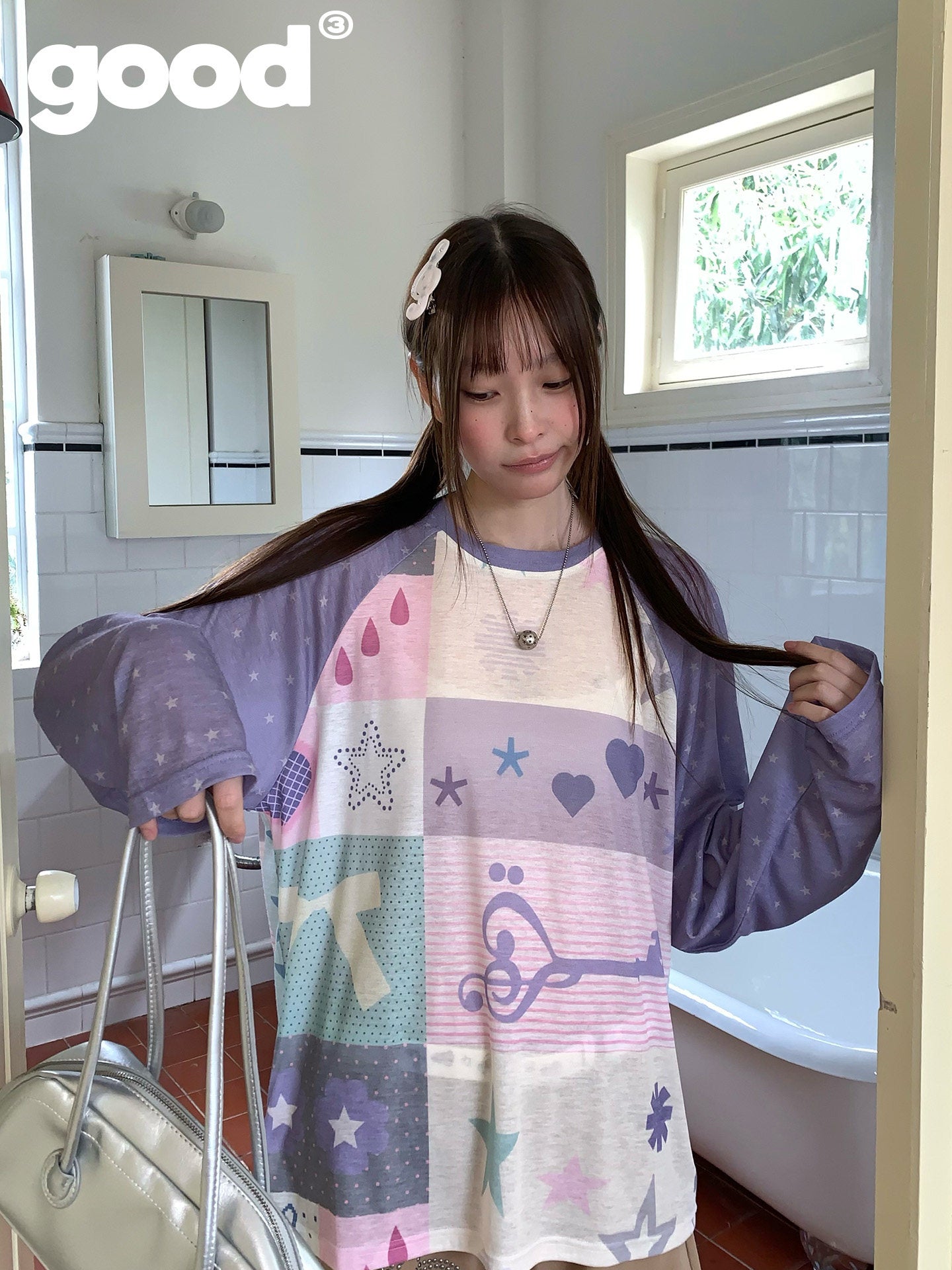 Meihao Store 「记忆碎片」梦幻星星音符拼布薄款长袖罩衫 shirt meihao store
