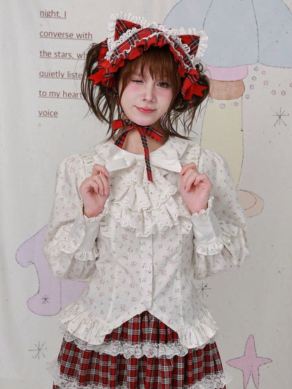 SOS MEME CLUB - Kawaii Blouse White Floral Lolita Shirt blouse SOS MEME CLUB