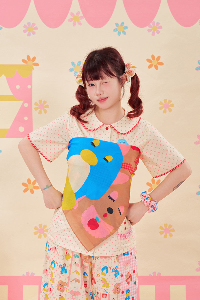 NIKKOU - Color Print Cotton Square Scarf Kerchief Nikkou home