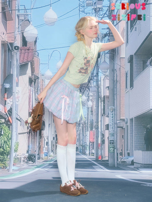 ziziFei - Rainbow Plaid Bow Mini Skirt skirt ziziFei