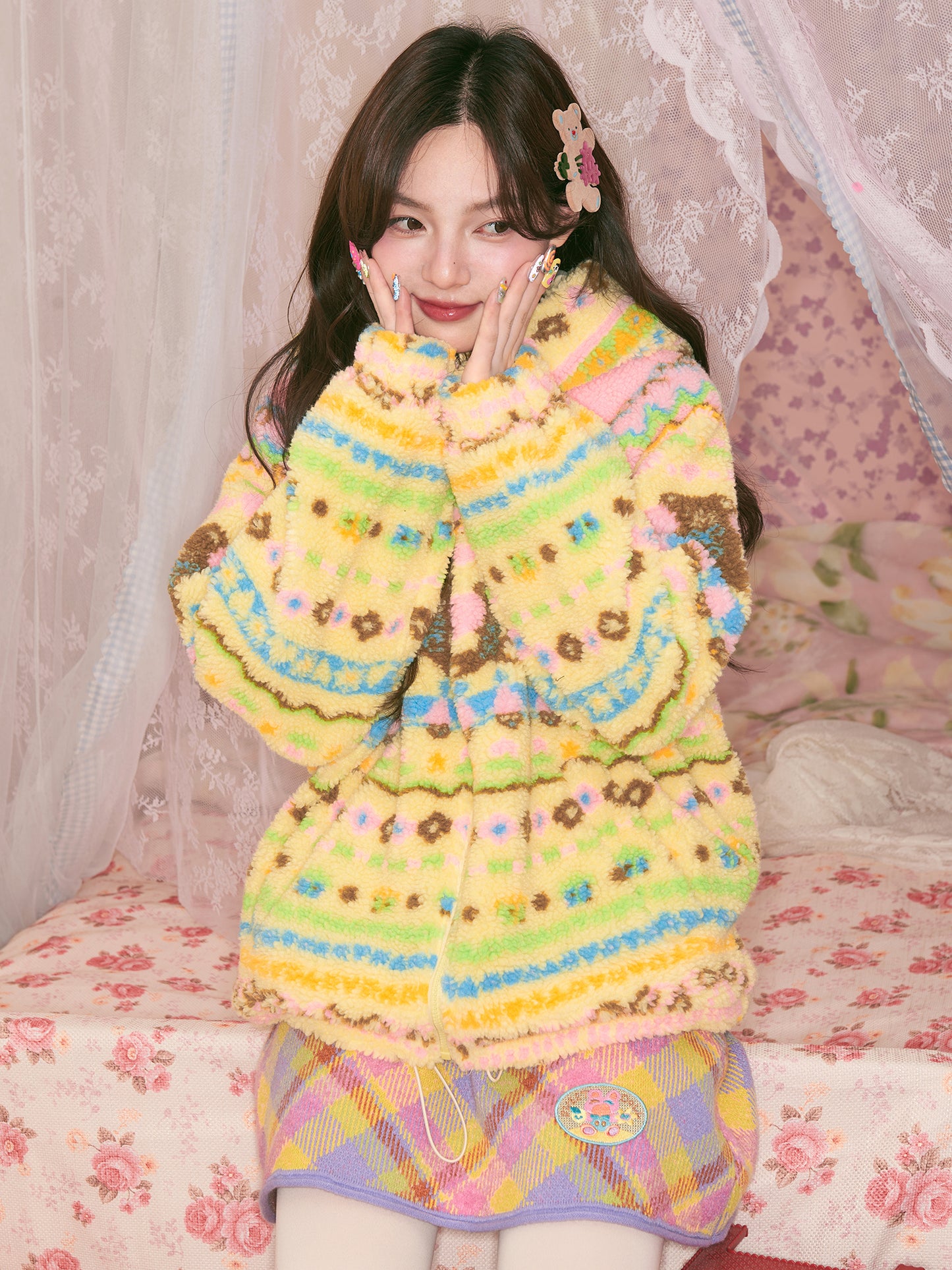 tntntutu - Dopamine Yellow Bear Fleece Jacket Kawaii Plush Hooded Coat coat tntntutu