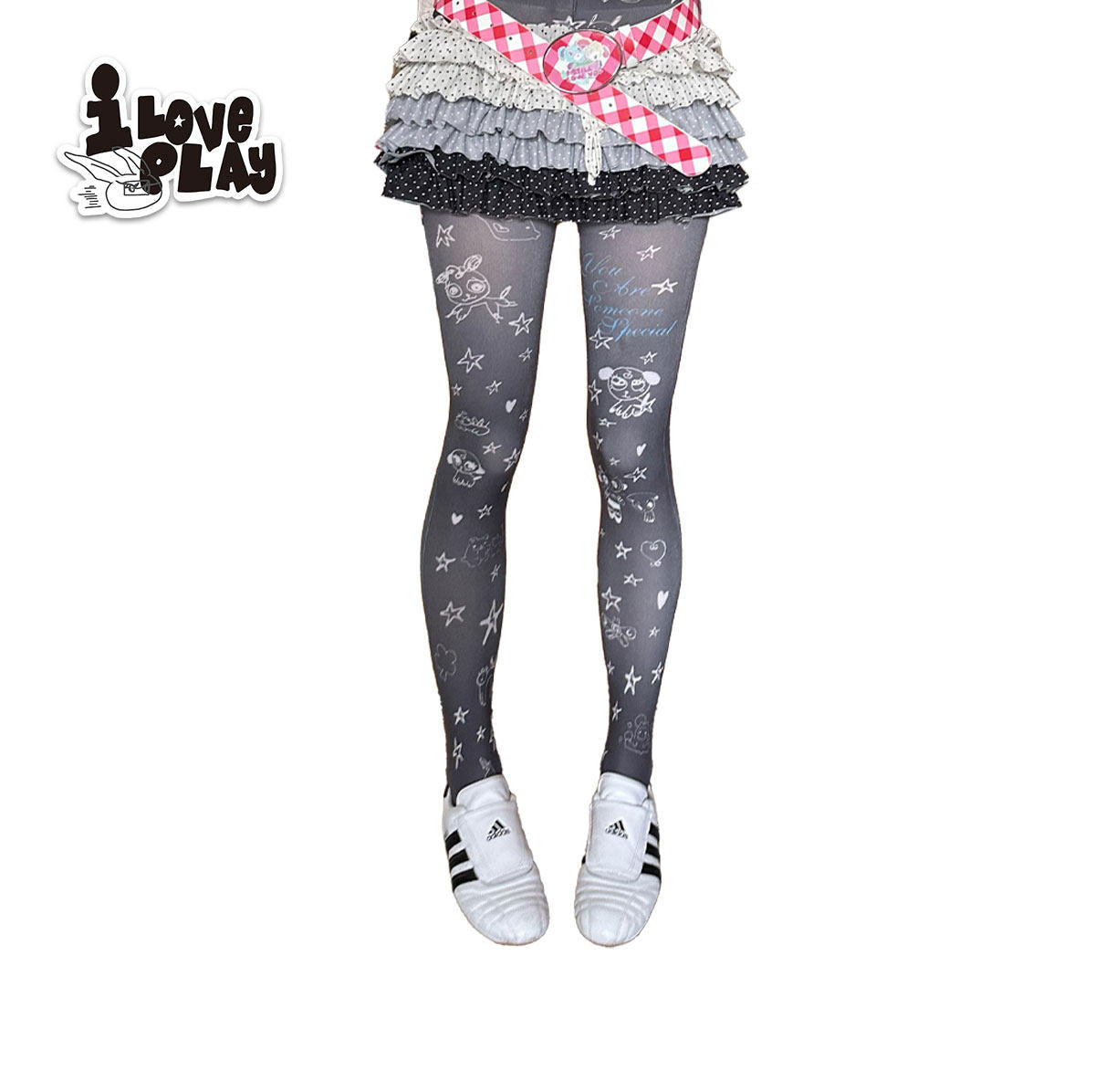loveplay – Y2K Graffiti Print Tights tights loveplay Grey
