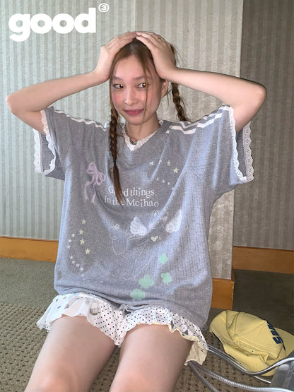 Meihao Store - Dreamy Graffiti Blokette Jersey T-Shirt