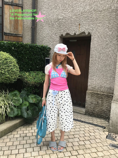 loveplayshop - Vintage Polka Dot Straight Leg Capri Pants pants loveplay