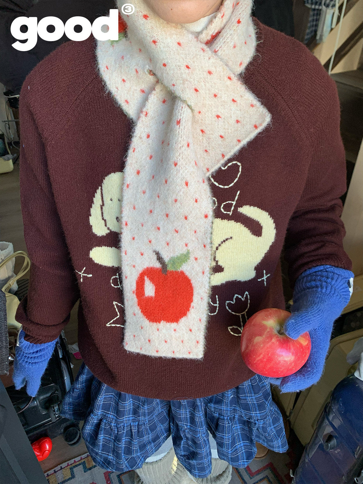 Meihao Store - Apple Pattern Christmas Scarf | Kawaii Cute Winter Accessory