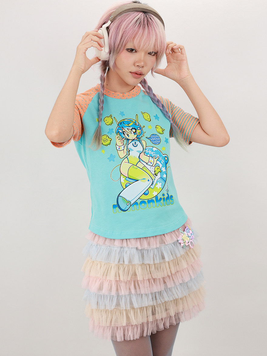 NIHONKIDS - Cotton Colorblock Cartoon Tee tee NIHON KIDS