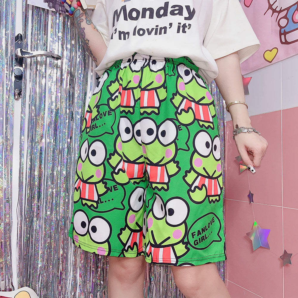 FANLOVEGIRL - Frog Graphic Shorts | Harajuku Cartoon Shorts shorts FANLOVEGIRL