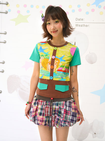 FRUITS Sweet‑Dream Tee | Illustration Tee with Faux Pockets tshirt Fruits