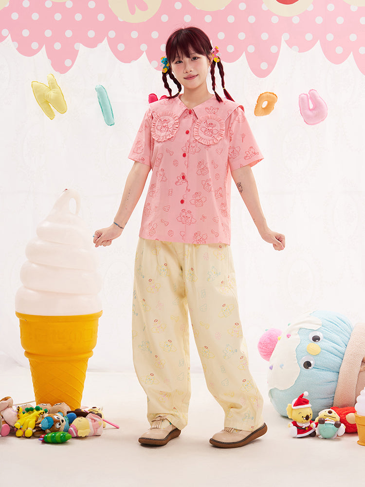 NIKKOU Kawaii Two-Tone Jeans | Harajuku Embroidered Denim Pants pants Nikkou home