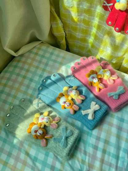 Salty Gummy - Decora Kei Plush Bear Bow Gloves gloves Salty Gummy