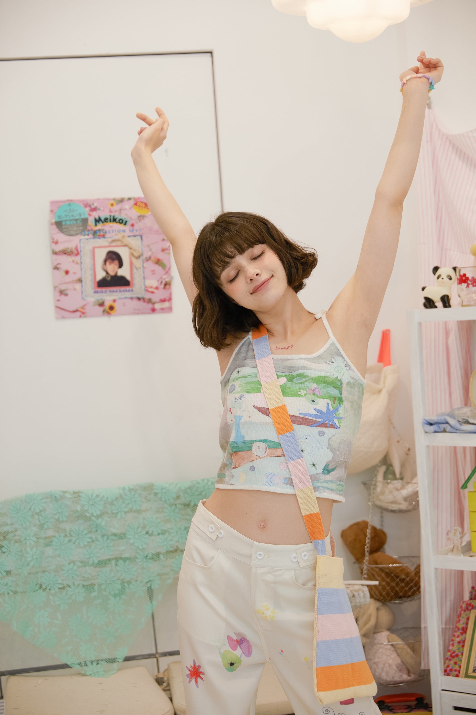 KaiXin hostel – Graffiti Knit Cami Vest with Illustration Vibes camisole KaiXin hostel